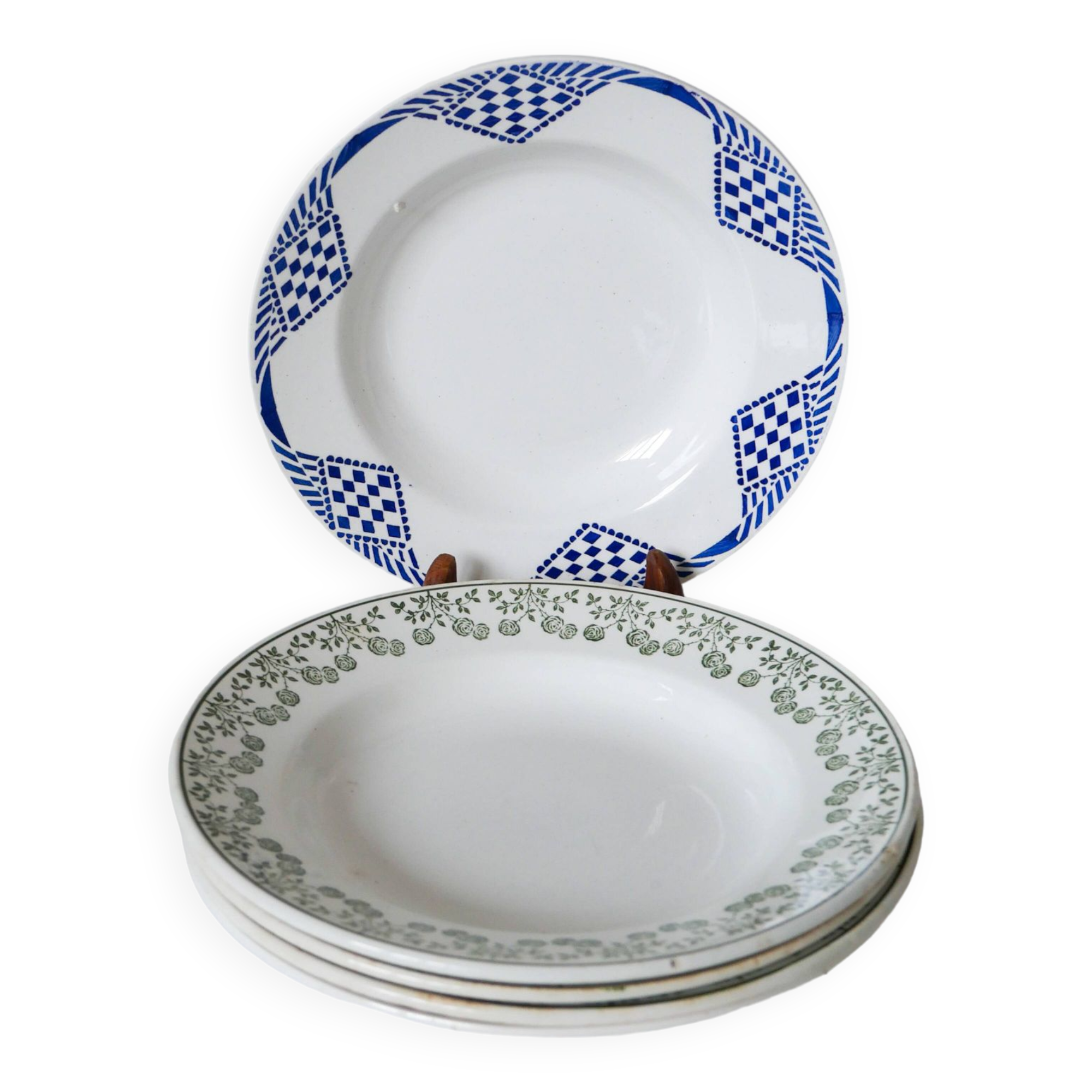 Lot of 5 mismatched soup plates Saint Amand and Moulins des Loups 1930