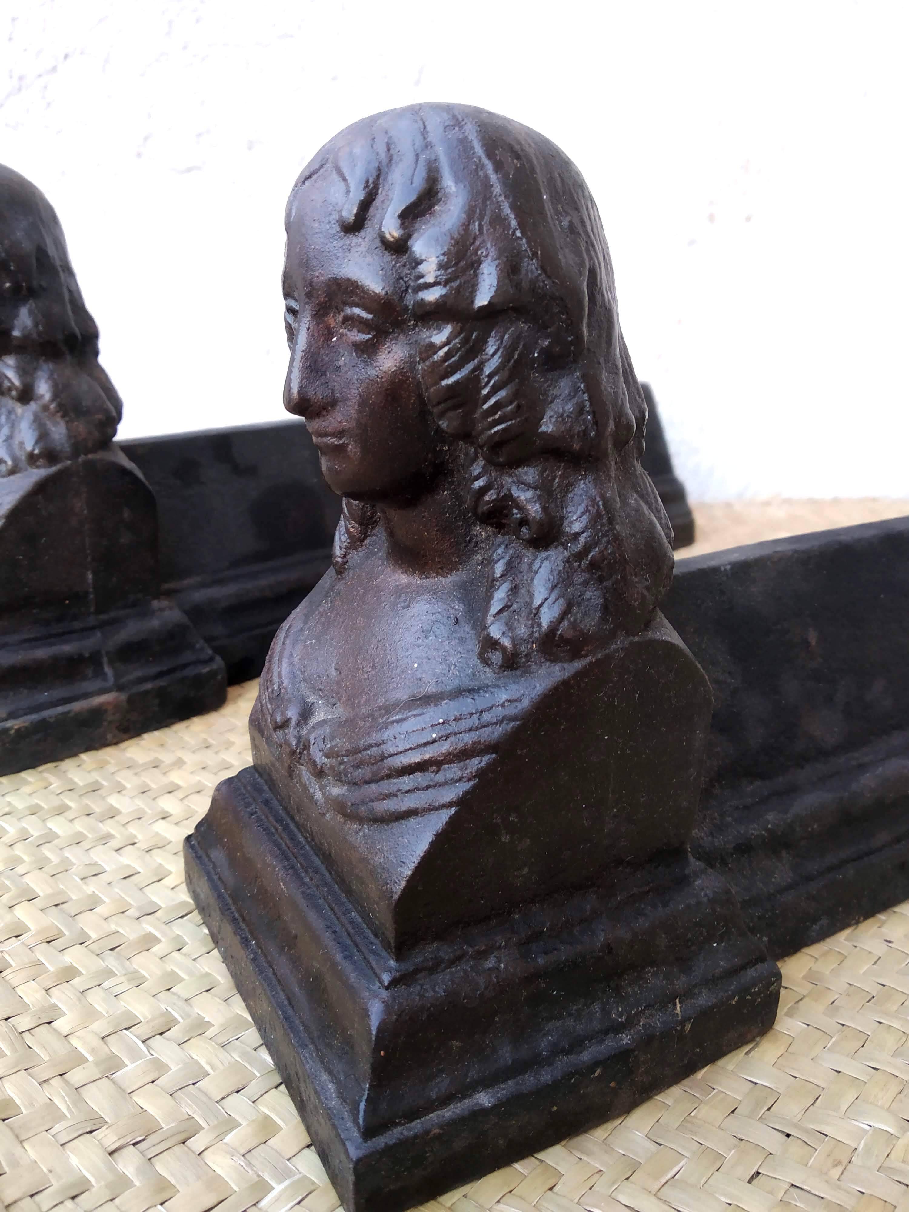 Pair of bust fireplace andirons Louise de La Vallière XIX