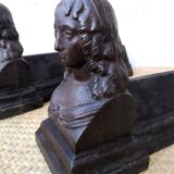Pair of bust fireplace andirons Louise de La Vallière XIX