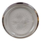 Cut crystal tray and solid silver rim.