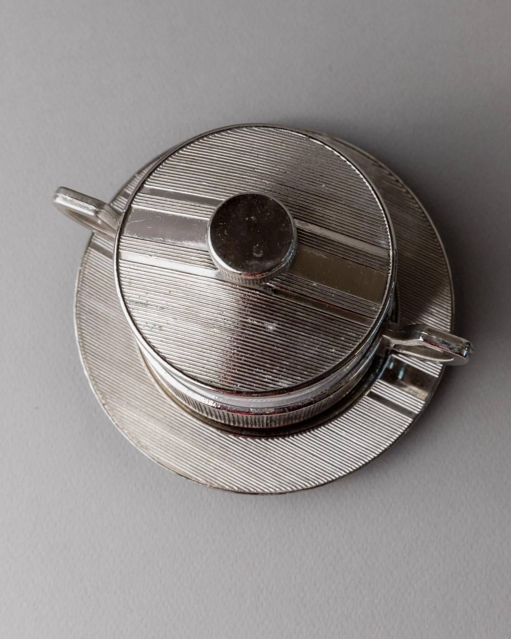 Blanc Porcelaine with Silver-Plated Lid Monopoli Italy 1950s Mid-Century Sugar Jam Bowl