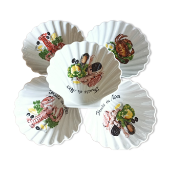 5 coupelles de service en porcelaine par l'Hirondelle