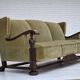 Canapé danois 3 places des années 1950, état d'origine, mobilier velours, chêne.