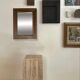 Brutalist rectangular wall mirror in solid wood, France 1950.
