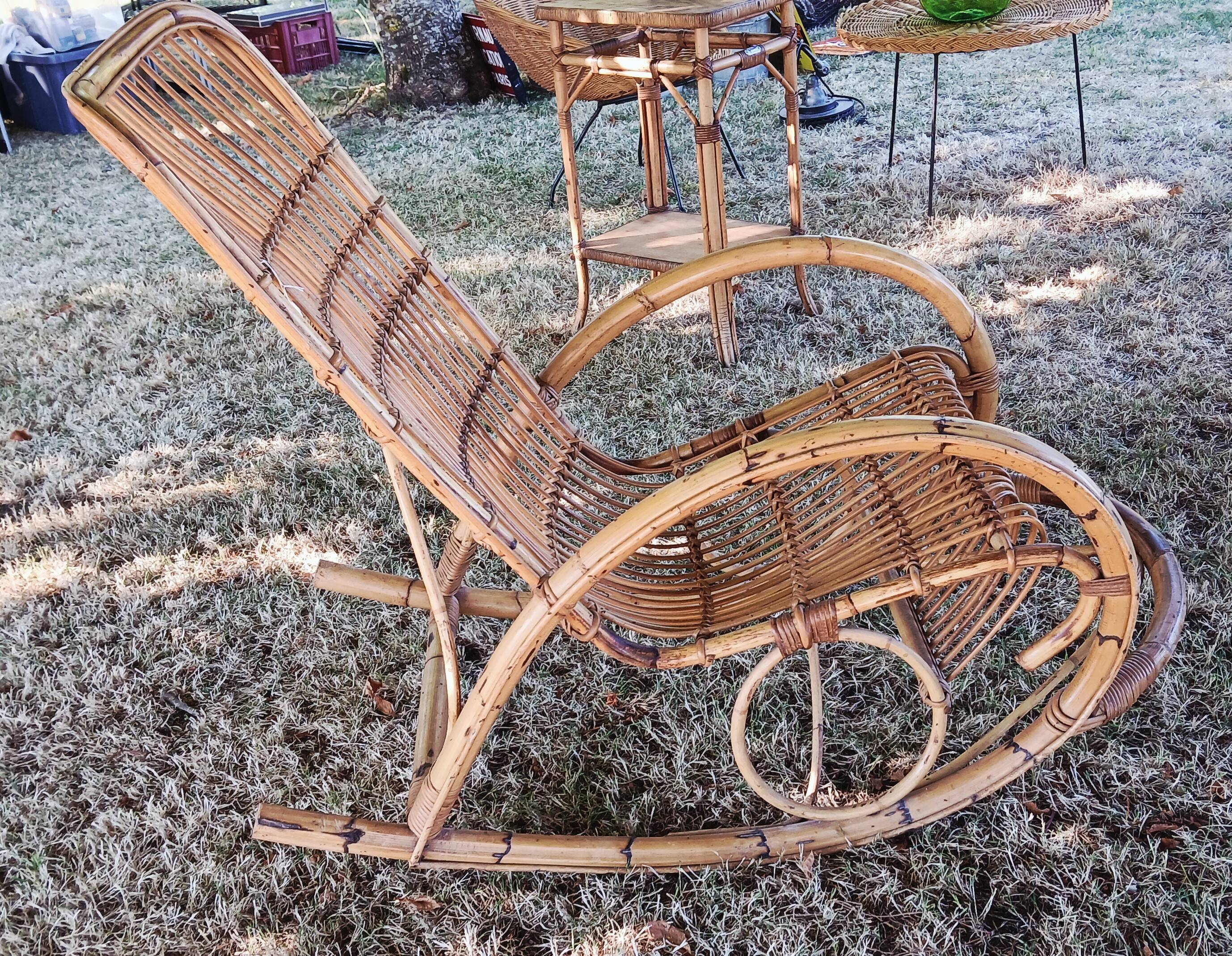 1960s rattan rocking chair by Rohe Noorwolde