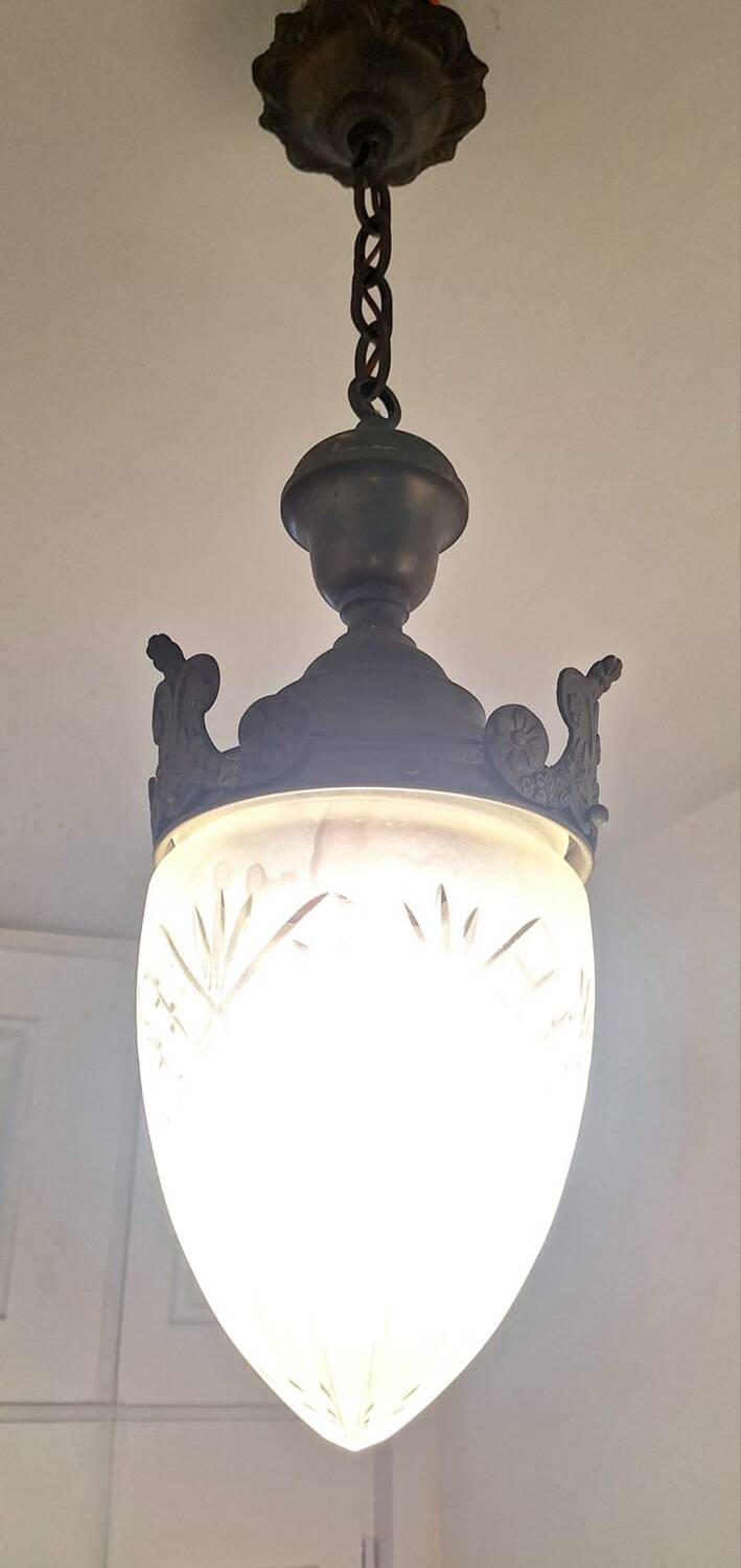 Art deco acorn hanging light fixture, antique chandelier