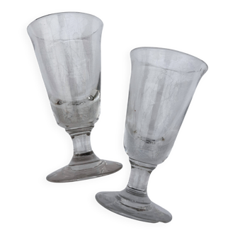 2 old bistro glasses, flared, in blown glass