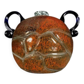 Vase boule en verre soufflé à deux anses en pate de verre époque Art Déco