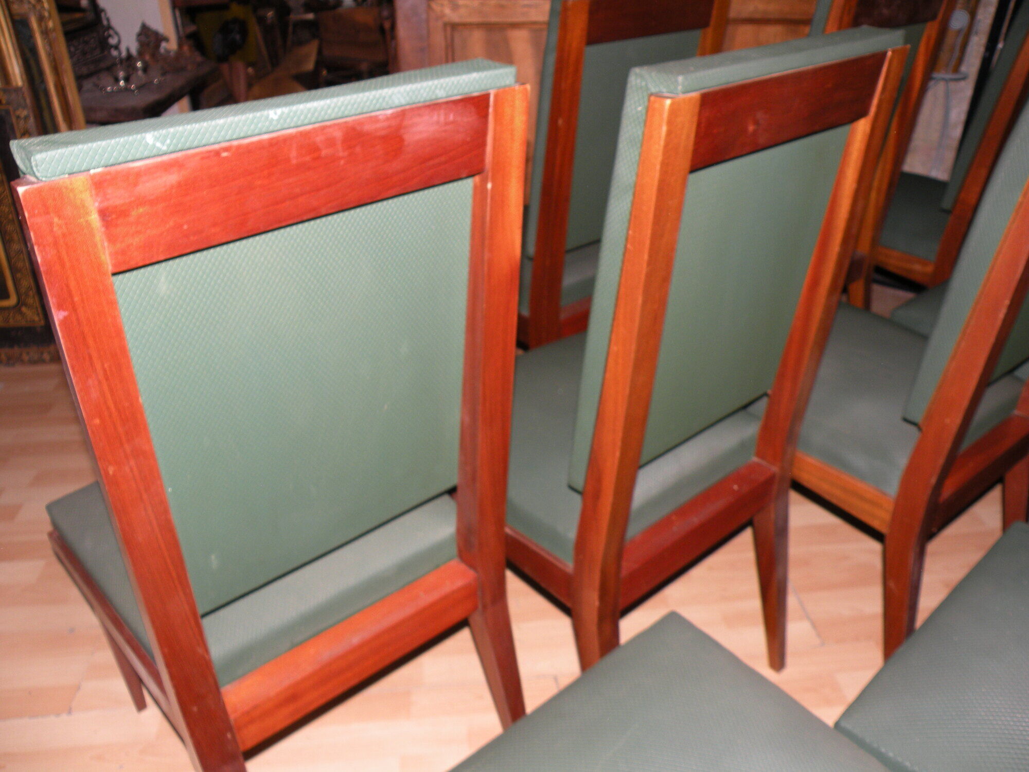Set of 12 high quality mahogany and skai chairs 1940-1950
