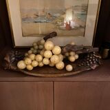 Marble grapes with worked wood top