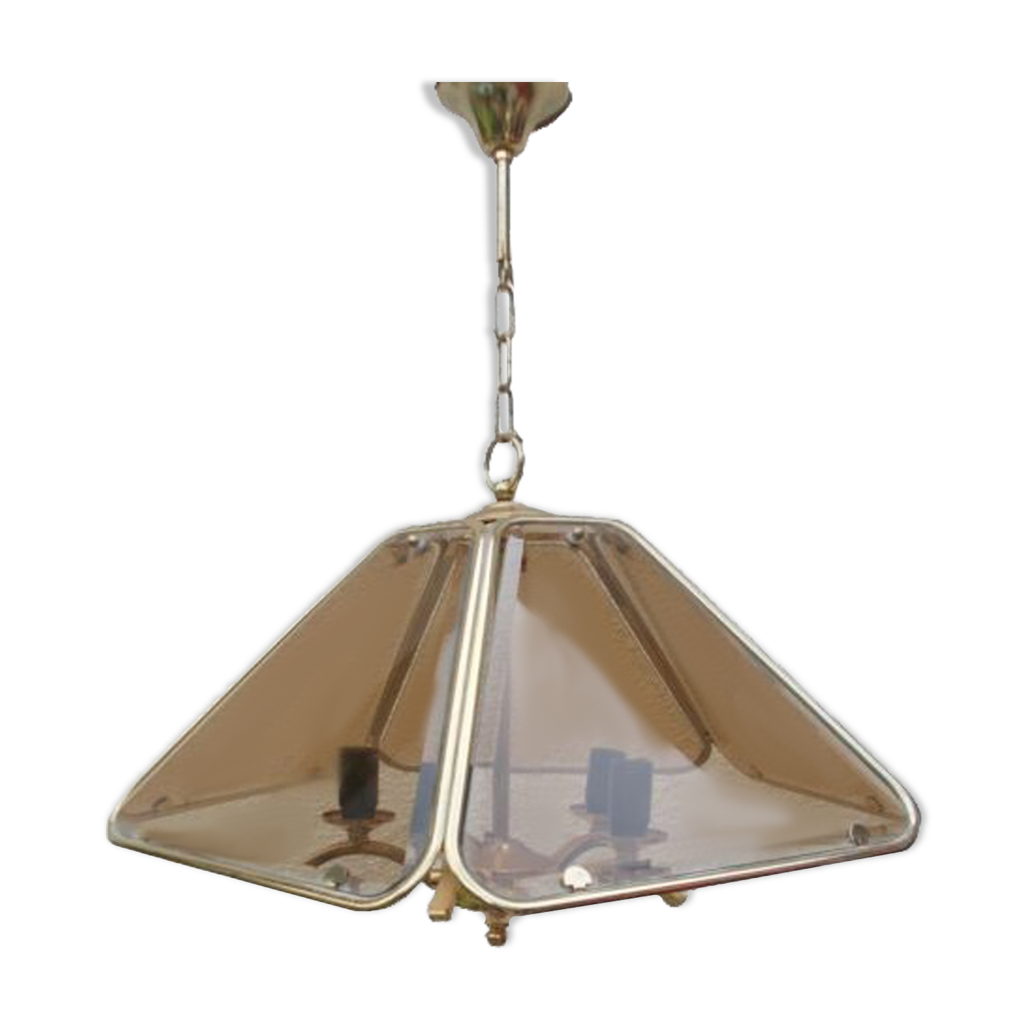 Vintage chandelier 70/80 gilded and smoked glass