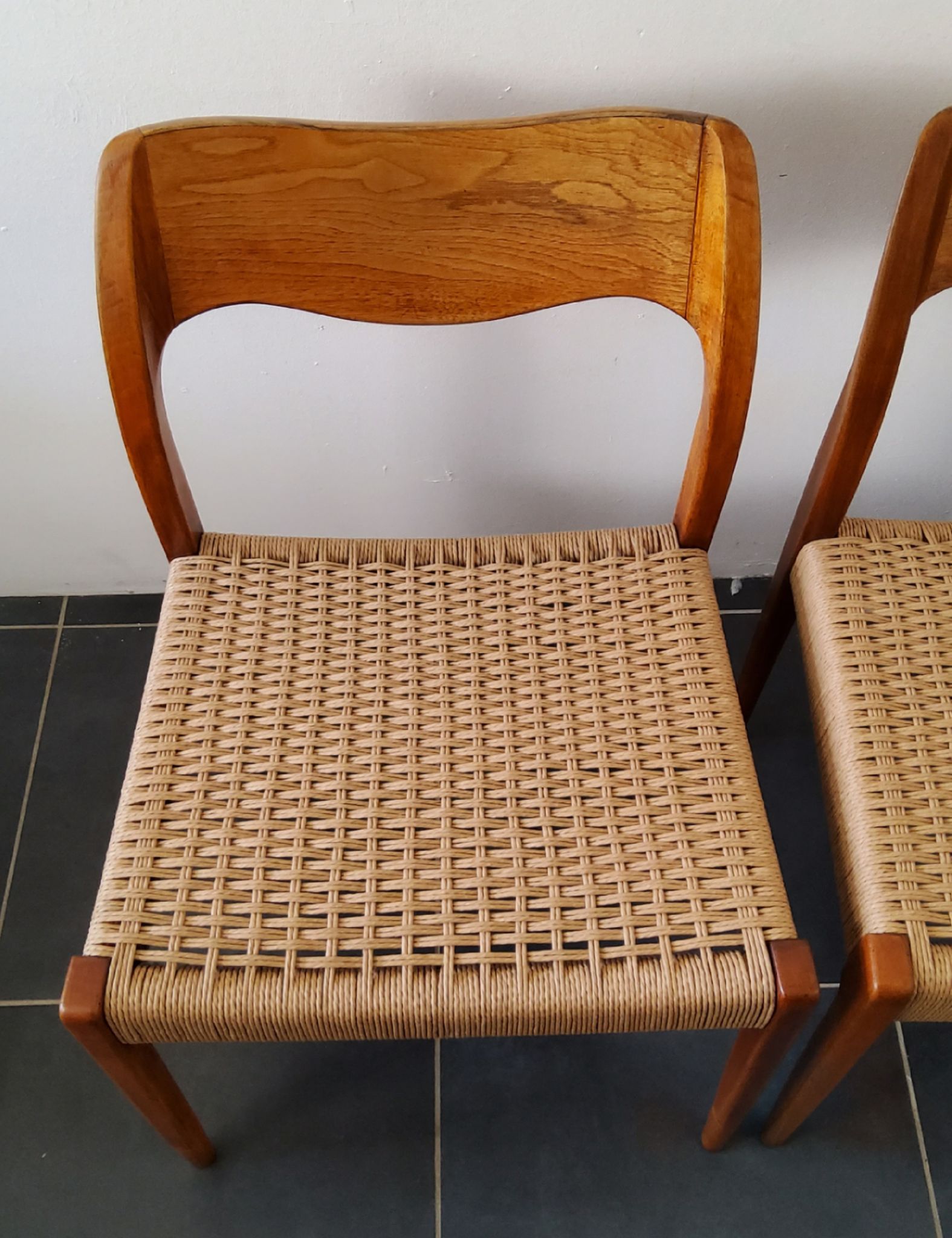 4 Scandinavian chairs by Niels Otto Møller, Danish design, 1950s, wood and rope