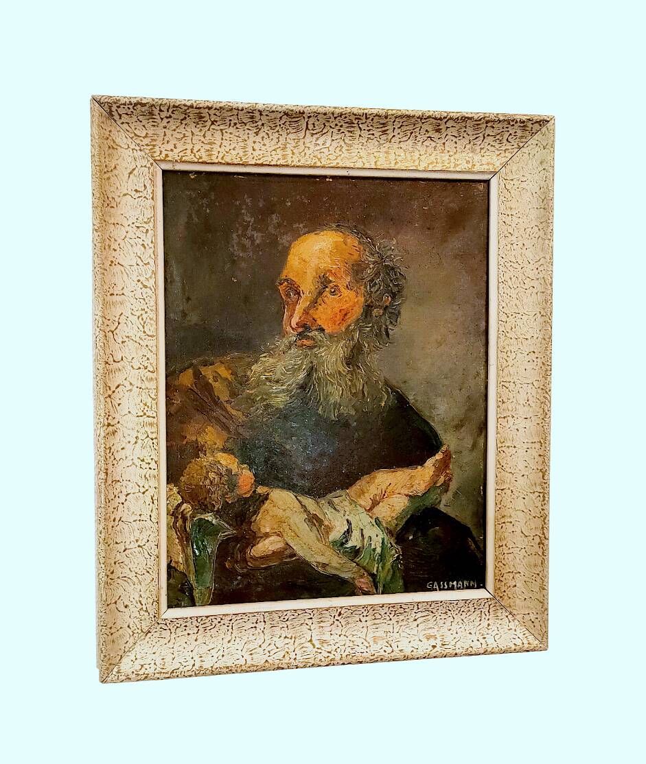 Painting signed GASSMANN (Bernard, 1942) – HSP - Old man carrying a child