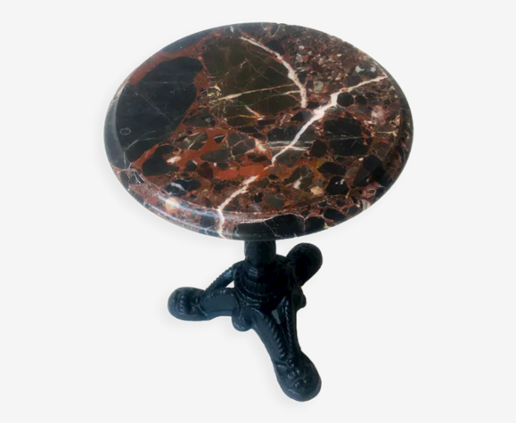 Table d’appoint en fonte vintage plateau en marbre