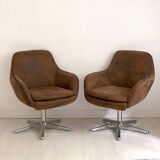 Pair of brown suede swivel office chairs