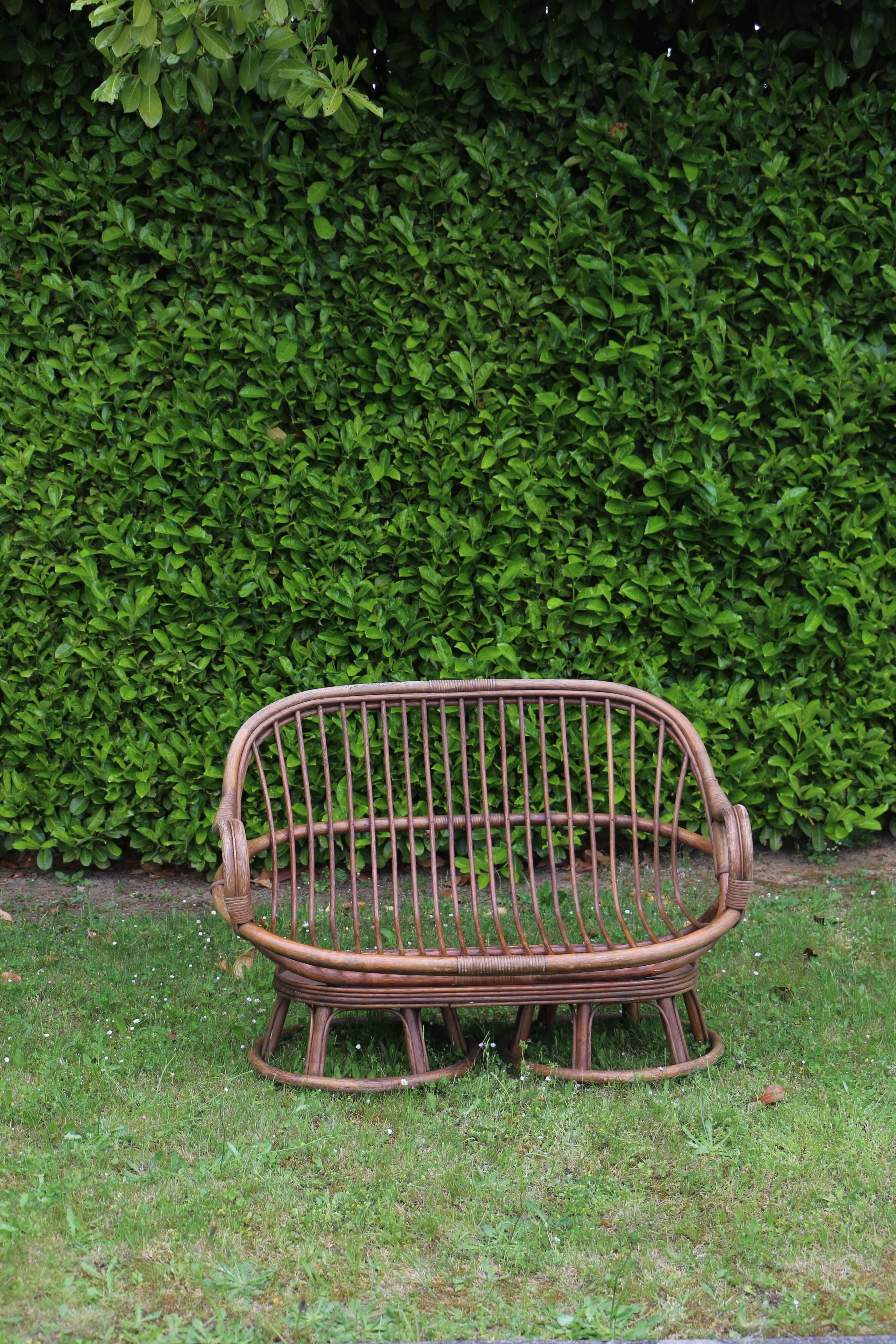 Banquette en rotin deux places, vintage