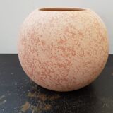 Vase boule céramique rose années 70 décoration vintage