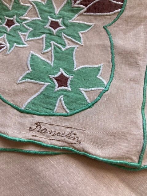 Vintage embroidered tea tablecloth and towels