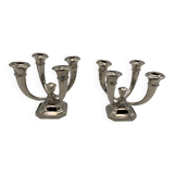 Art Deco French Nickeled Bronze Candlesticks by J. Leleu, 1930, Set of 2