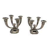Bougeoirs en bronze nickelé français Art Déco par J. Leleu, 1930, ensemble de 2