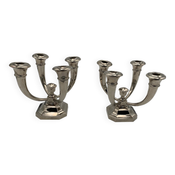 Bougeoirs en bronze nickelé français Art Déco par J. Leleu, 1930, ensemble de 2