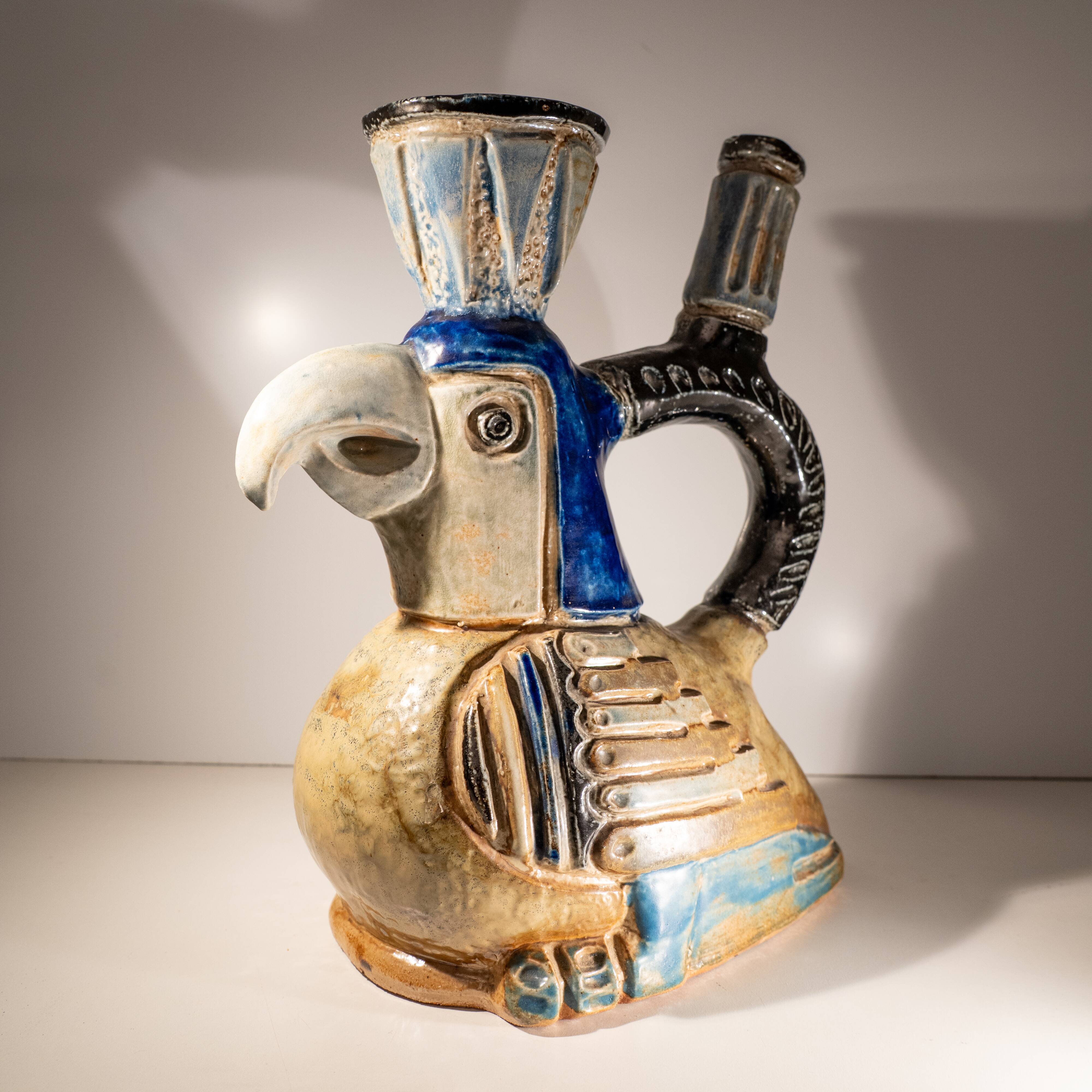 zoomorphic ceramic sculpture vase, Jules Guérin, Bouffioulx stoneware 1950s