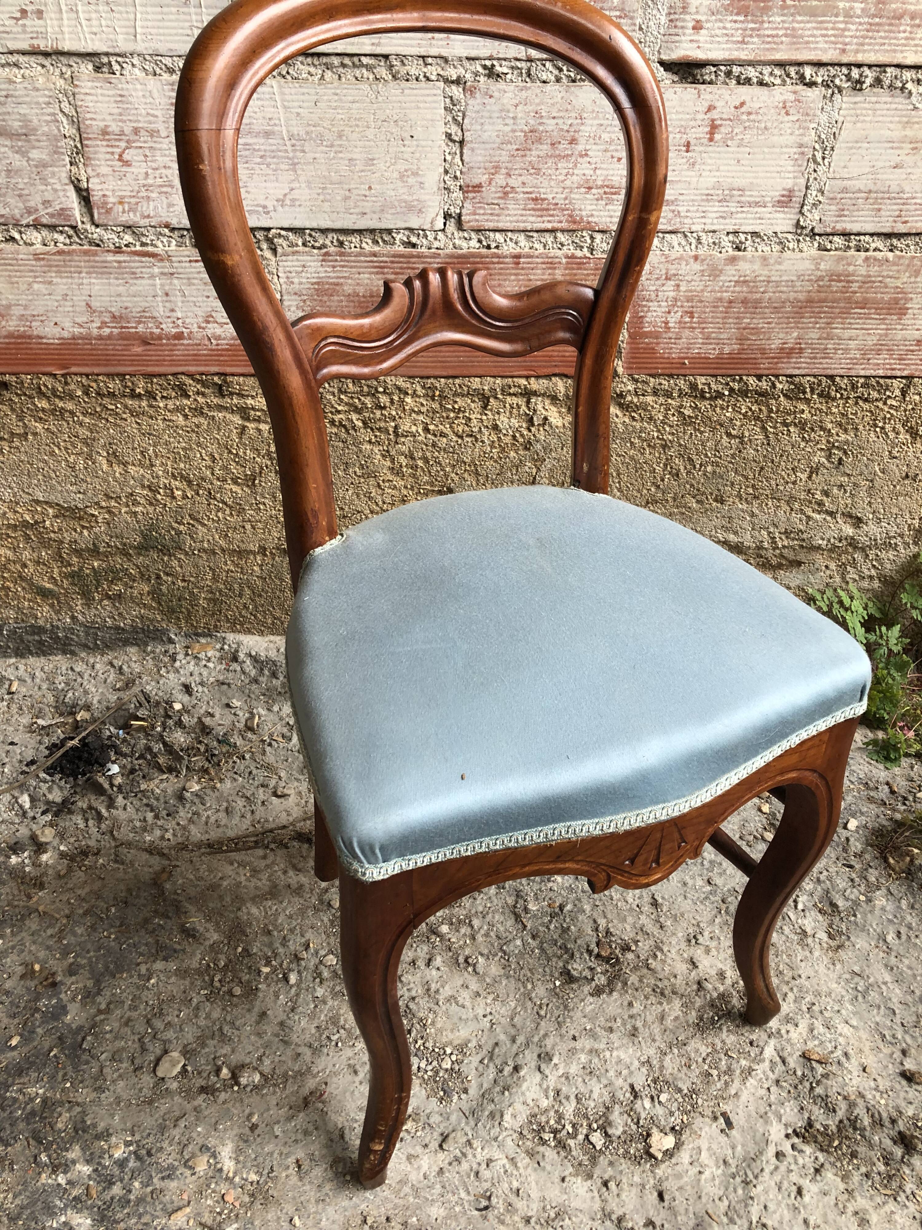 Old chair style louis philippe wood  vintage blue fabric