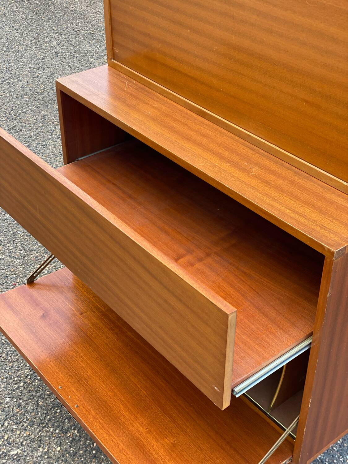 Vintage 1950s smoked glass secretary cabinet