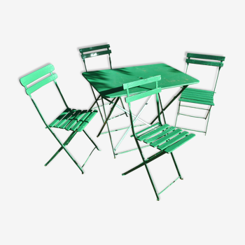 Ensemble table métal & 4 chaises à lattes pliantes