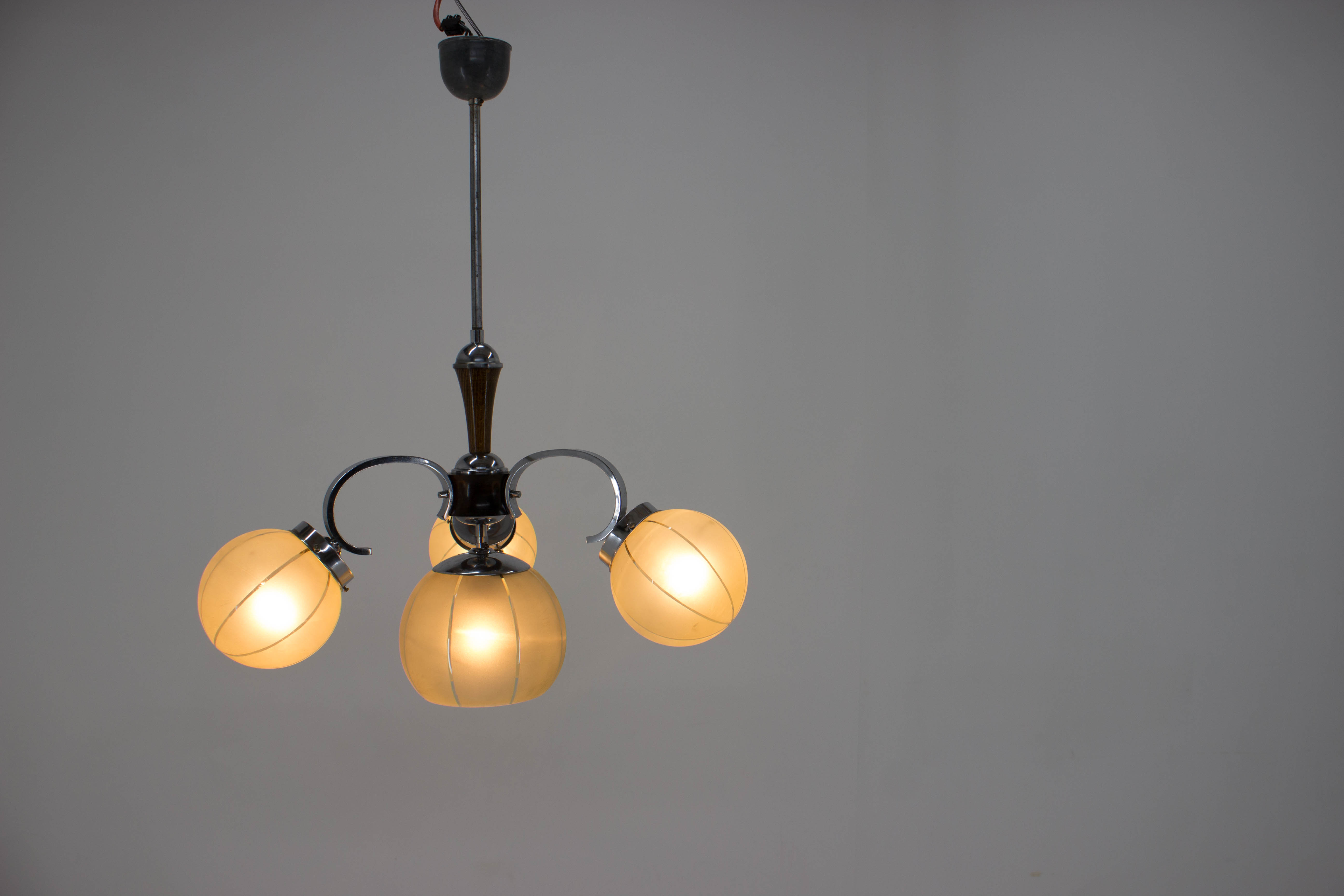 Chrome-plated Art Deco Chandelier, 1940s