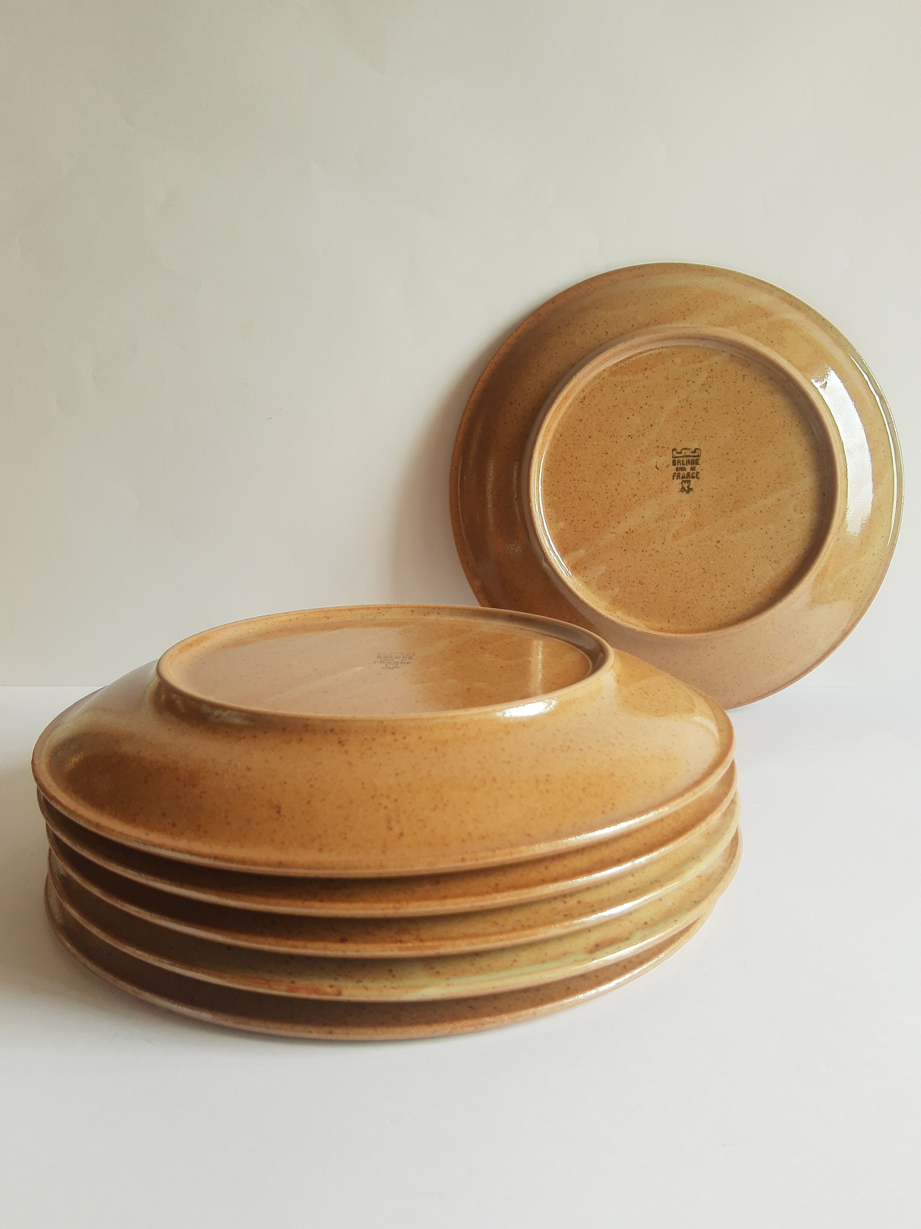Set of 6 flat plates in Brenne stoneware from France vintage
