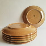 Set of 6 flat plates in Brenne stoneware from France vintage