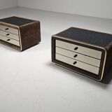 Pair of brass and suede bedside tables by RUF International, 1970.