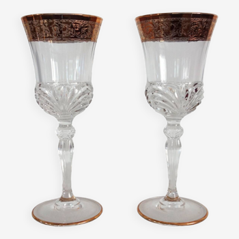 2 gold crystal wine glasses model Aurea by Royal crystal rock, Italy