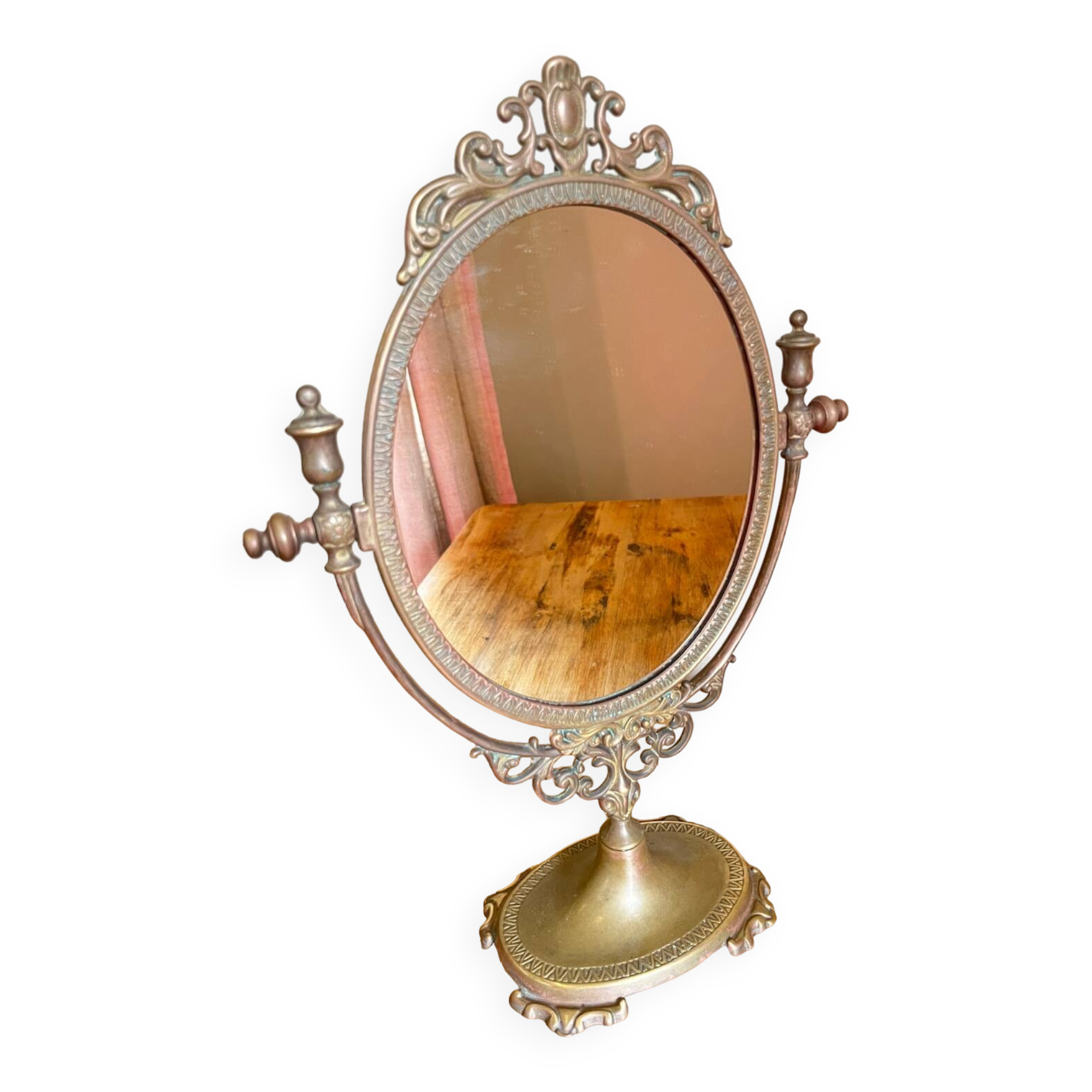 Brass table mirror psyche