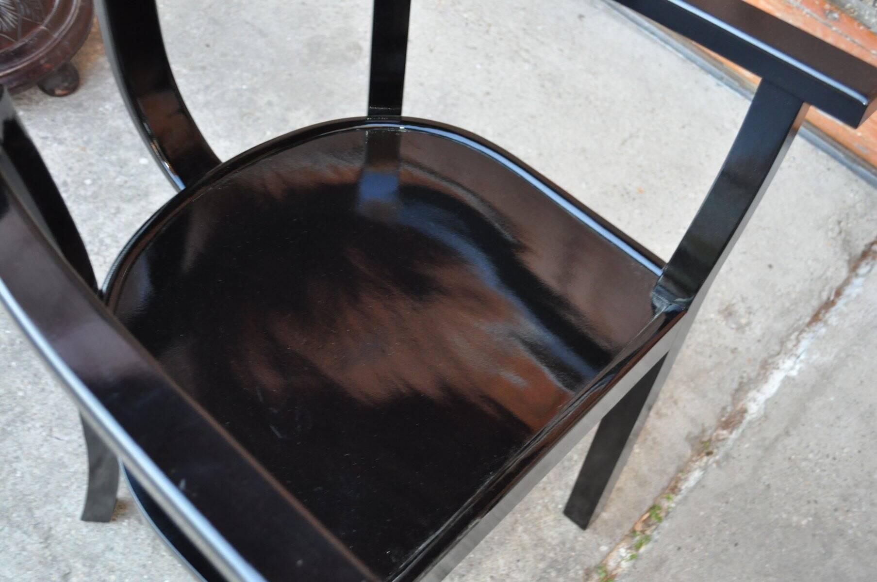 Pair of black Art Deco chairs in wood by Lajos Kozma, Szék és Faárugyár, 1920s