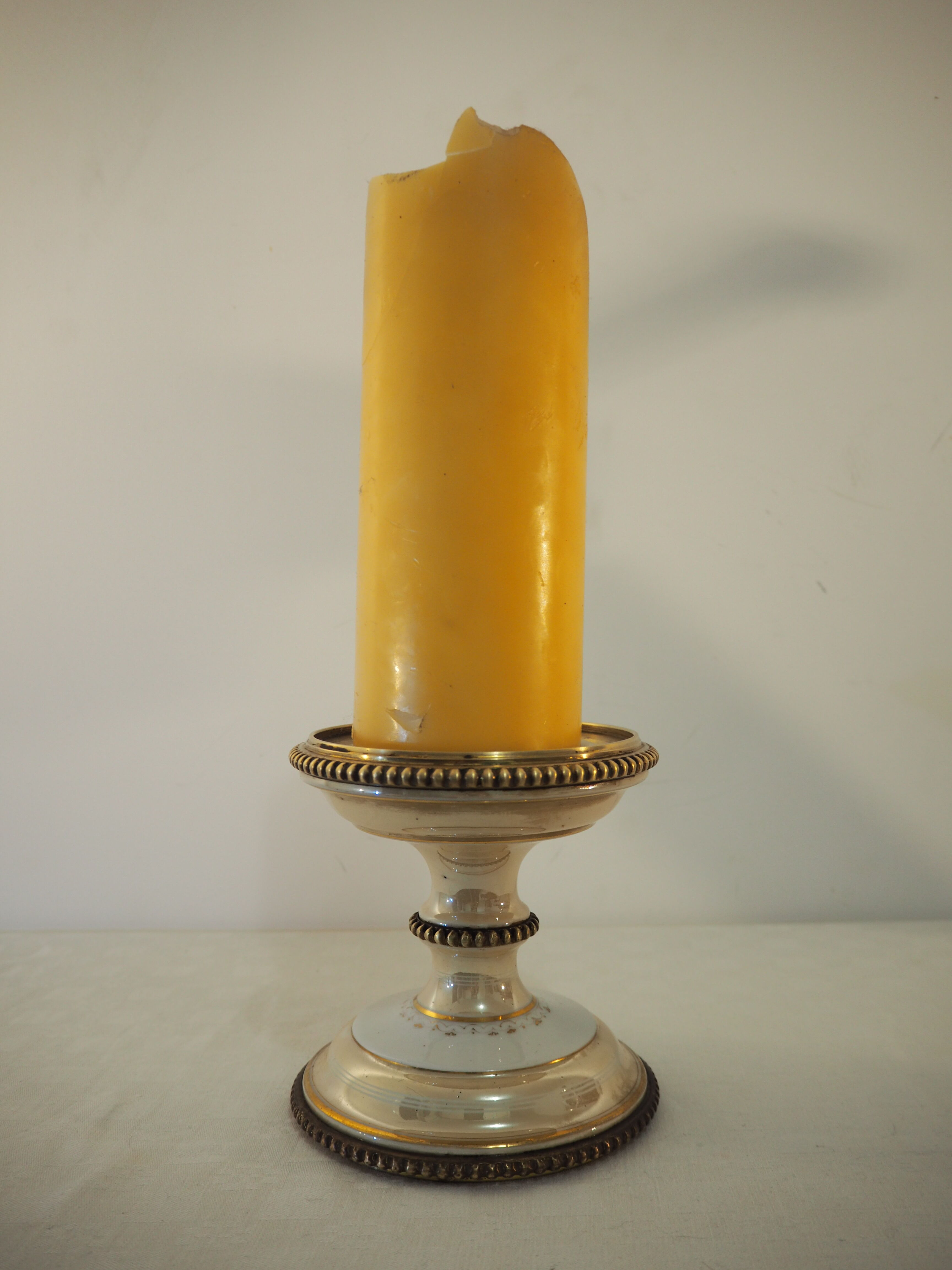 Earthenware and brass candle holder 19th