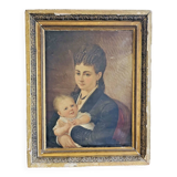 Oil painting on canvas – Portrait of a woman and child, 19th century