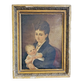 Oil painting on canvas – Portrait of a woman and child, 19th century