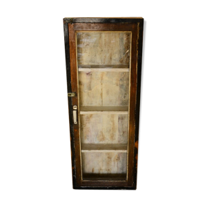 vitrine murale marron haute ancienne bois vieux teck