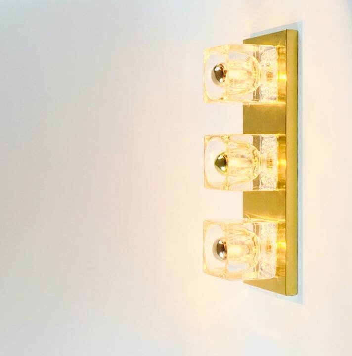 Large Crystal Glass & Brass Wall Lights - Peill & Putzler, Germany, 1970s