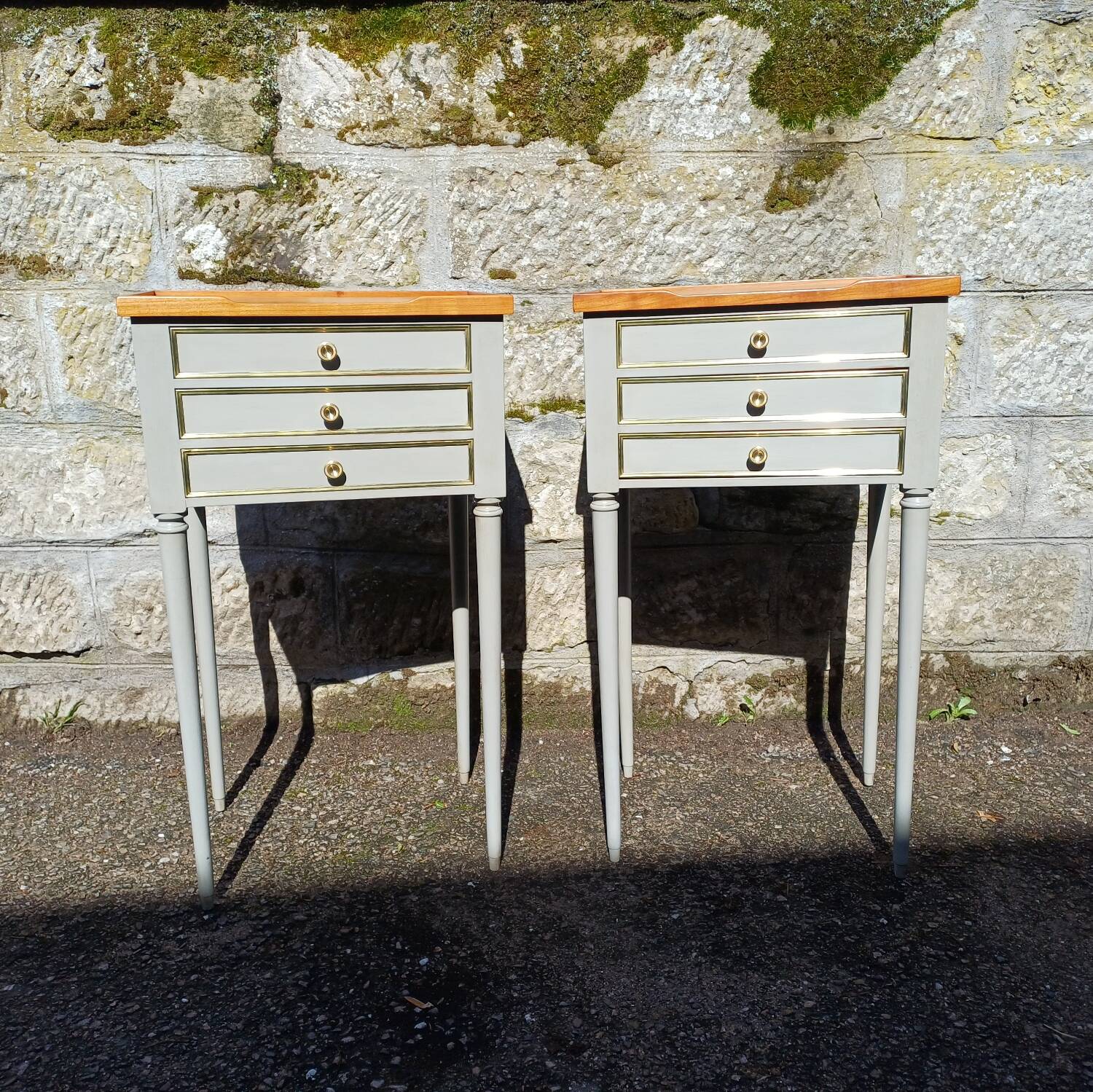 Pair of patinated bedside tables in Louis XVI style