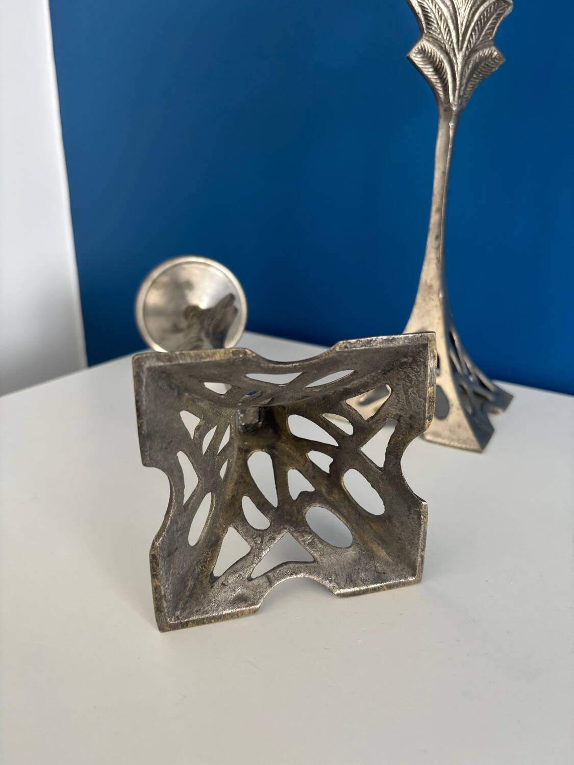 Set of 2 Art Deco Style Metal Candlesticks - Elegant and Vintage Candle Holders