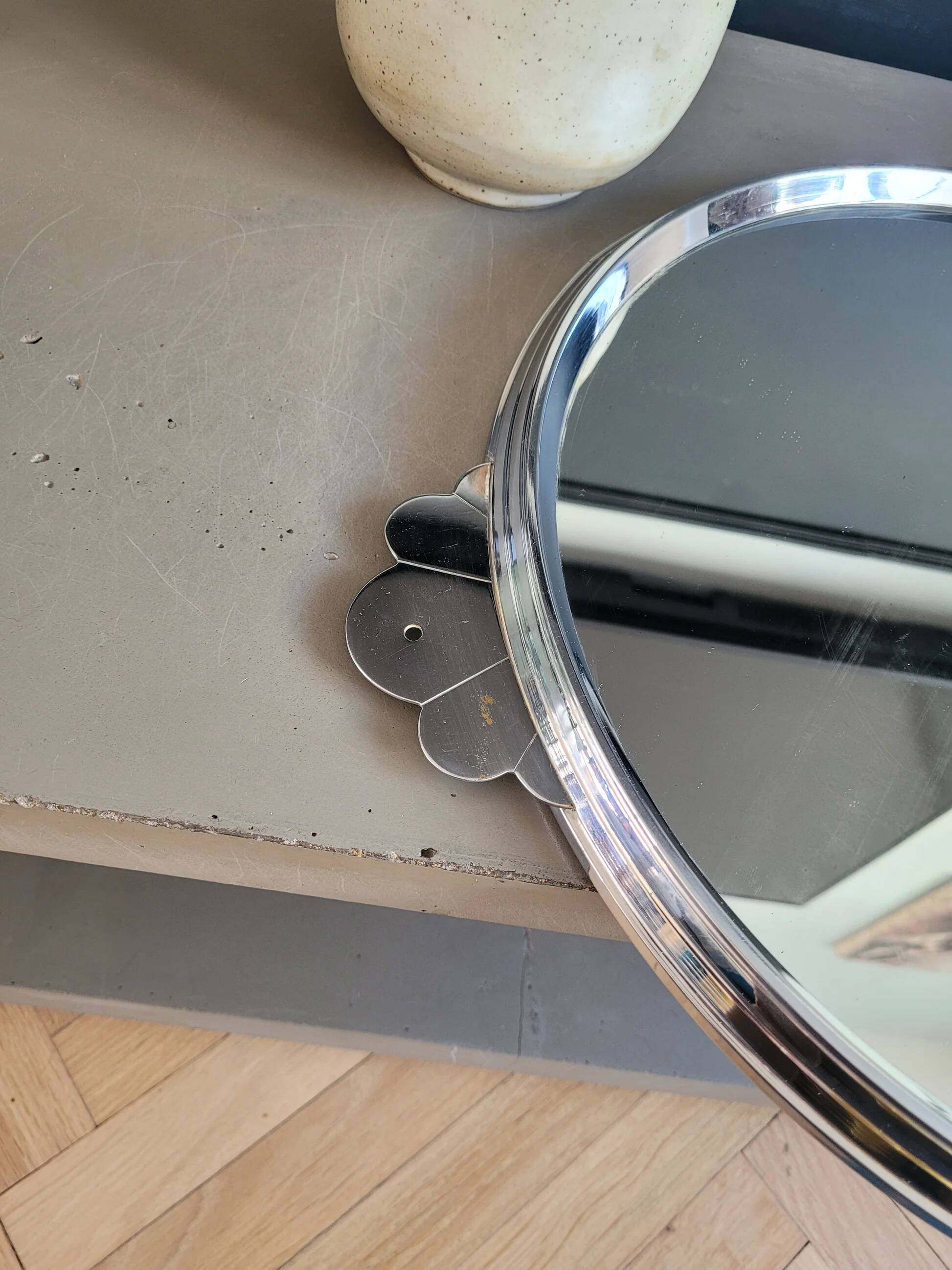 Vintage silver metal mirror tray