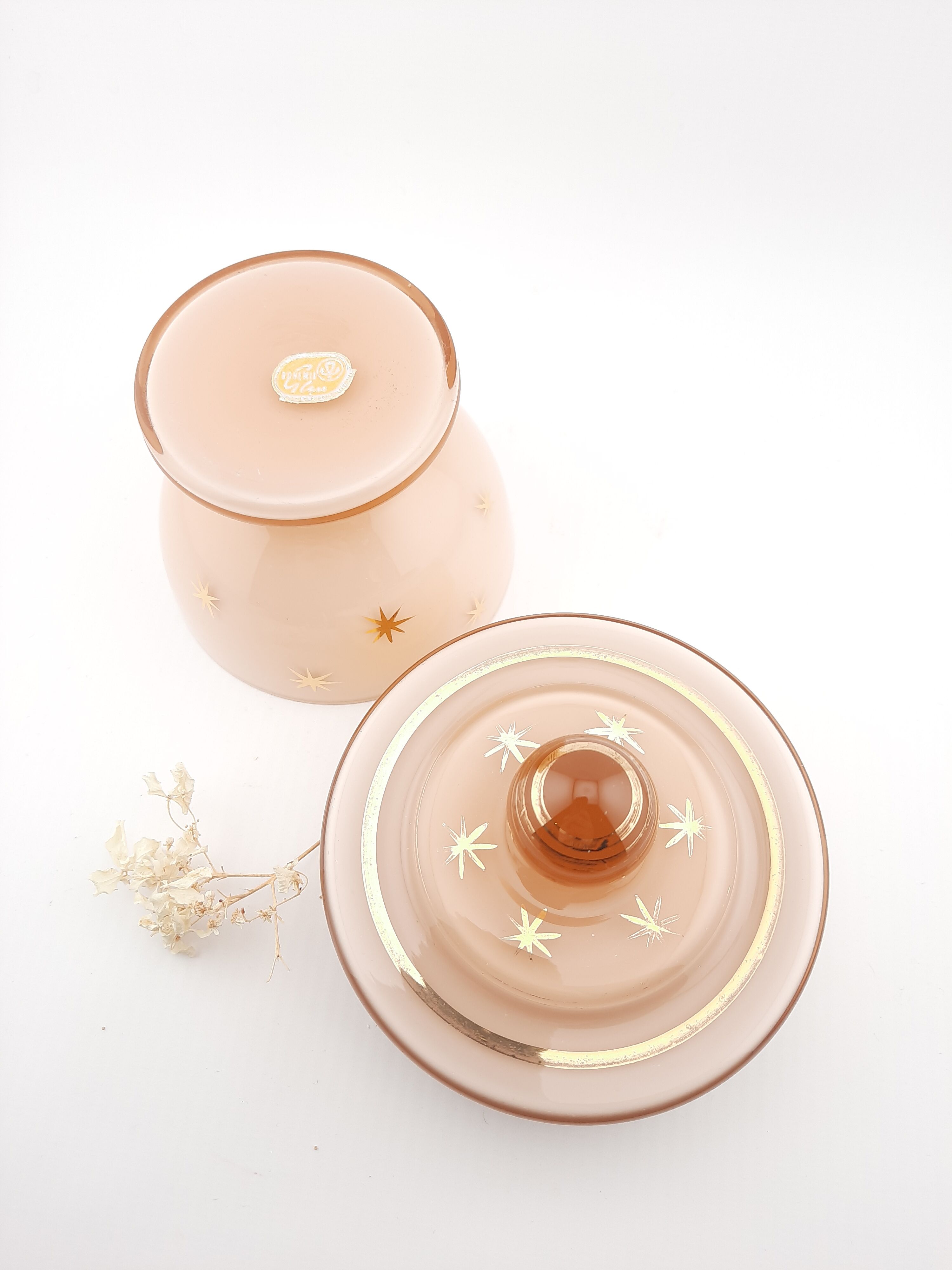 Pink glass vanity jar