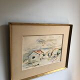 Framed watercolor seaside house