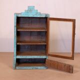 old Art Deco wall display case in original blue teak Burmese patina