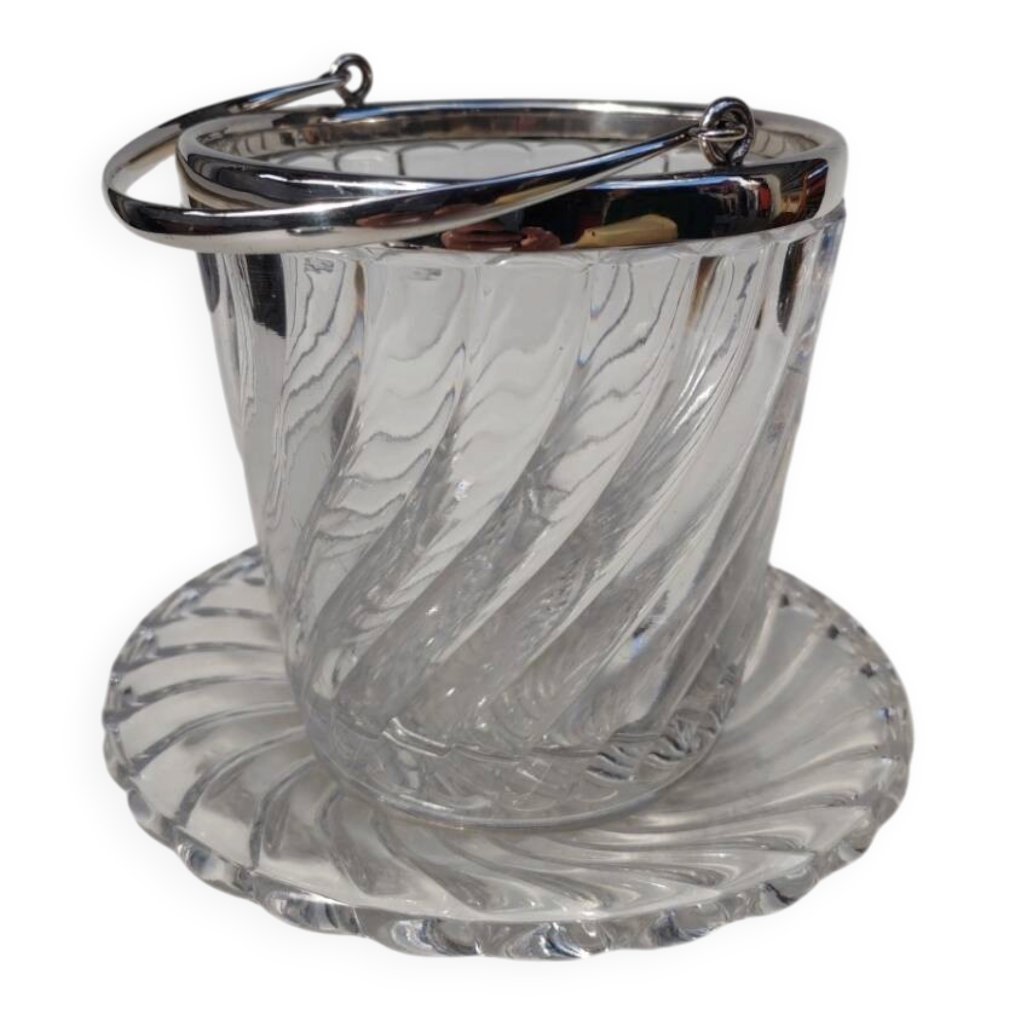 Ice bucket and its plate in Baccarat crystal, bamboo model.