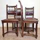 Series of 4 renaissance style chairs in natural wood and leather circa 1850