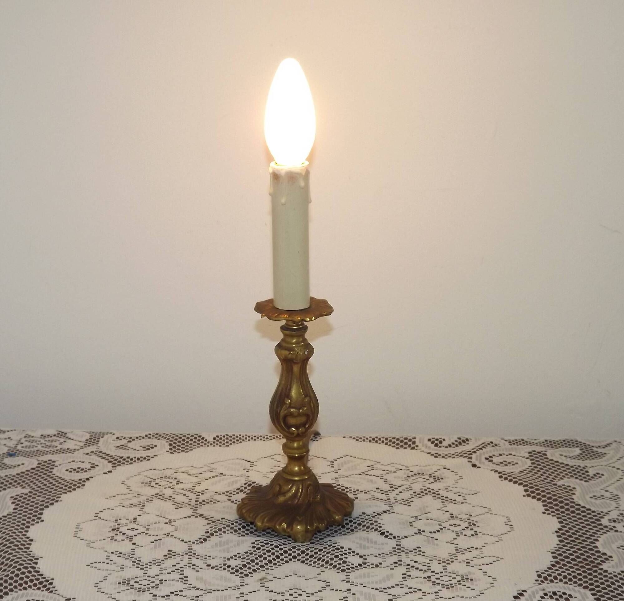 Small Vintage French Art Nouveau Style Bronze Candlestick Table Lamp 5358